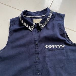 Moulinette Soeurs Sleeveless Navy Sleeveless Embroidered Top